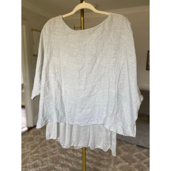 Tina Stephens Linen Silk Blouse Italy Gray Luxe Soft Lagenlook Artisan Parisian - Picture 3 of 6